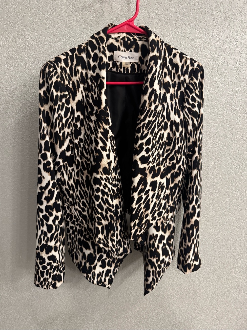 Calvin Klein Leopard Print Open Blazer - Black & Cream